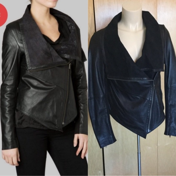 Sabina Black Drape Cardi Leather Jacket - Picture 3 of 8